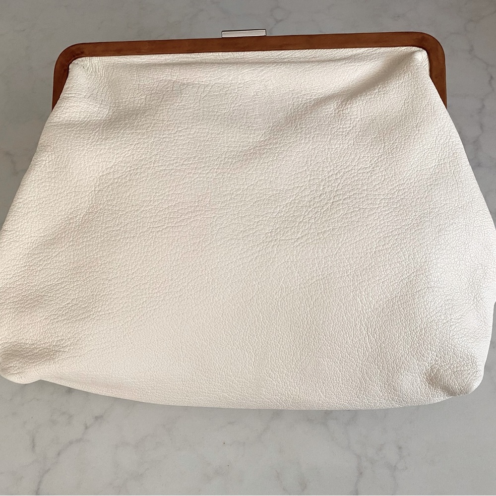 NWT Clare V Pierlot Cream Leather with Brown Leather Frame and Silver Clasp